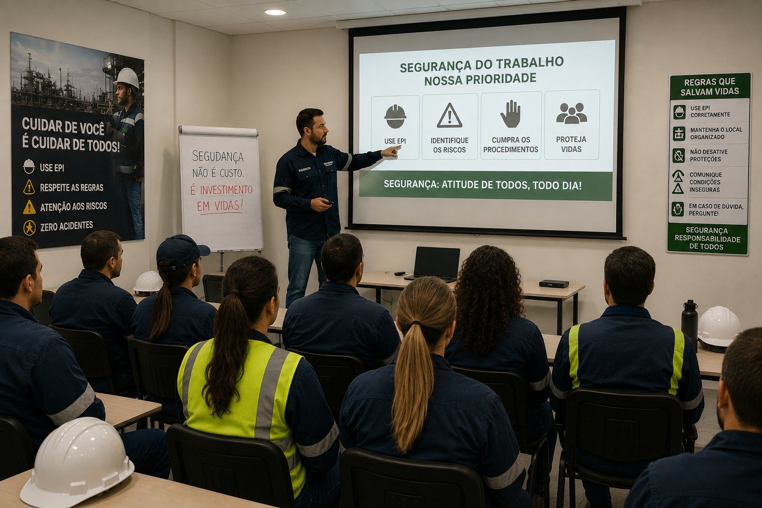 Equipe com EPIs realizando inspeção segura